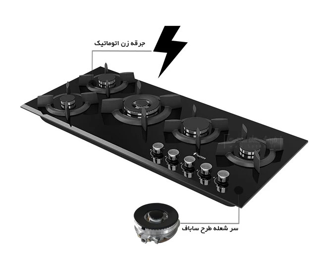 اجاق گاز رو میزی داتیس DG-504 با شیشه سکوریت مشکی و ۵ شعله