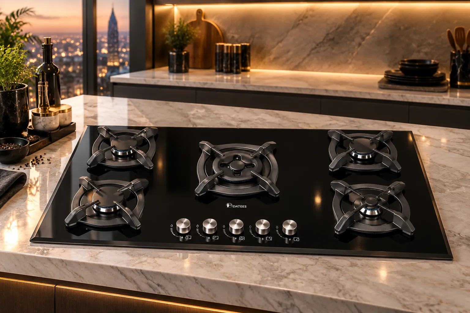 اجاق گاز صفحه ای داتیس DG 525 – نمای اصلی اجاق گاز صفحه ای داتیس DG 525 با پلوپز دوال سه ژیگلوره و شیشه سکوریت مشکی